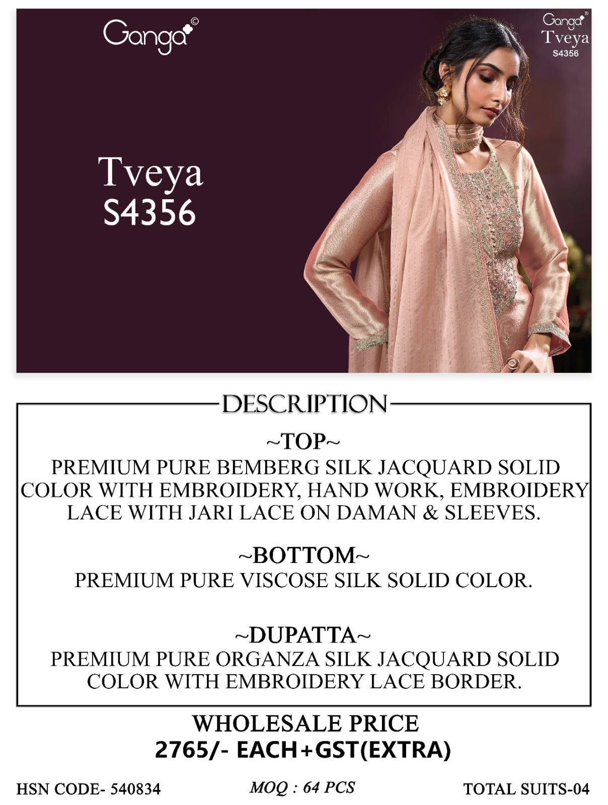 TVEYA 4356 Series By GANGA FASHION Stylish Beautiful Colourful PURE BEMBERG SILK Dresses At Wholesale Price